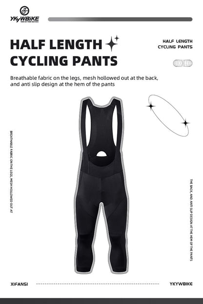 YKYW Men's Pro Tight Cycling Bib 3/4 Pants 5H Ride Back Hollow Design Breathable Legs With Silicone Non-slip Darkblue