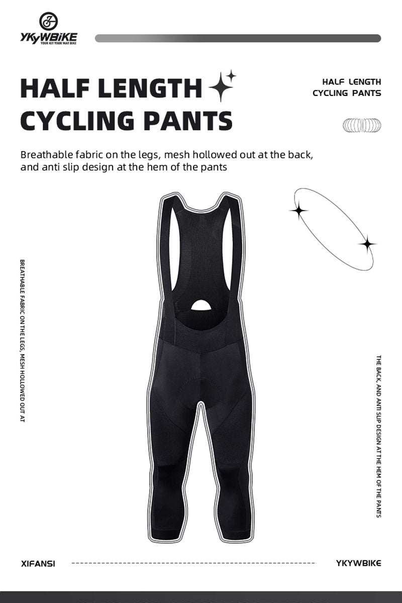 YKYW Men's Pro Tight Cycling Bib 3/4 Pants 7H Ride Back Hollow Design Breathable Legs Upgraded Italy Double Arrow Cushion Black