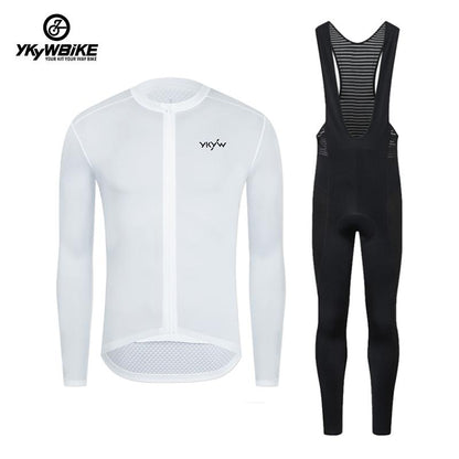 YKYW Men’s Cycling Jersey Set 15-25℃ YKK Zipper 3+1 Pocket Long Sleeves Cycling Jersey and 5H Ride Spring Autumn Breathable Pro Tight Cycling Bib Long Pants