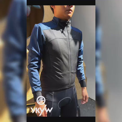 YKYW Winter 0°C Thermal Fleece Men's Cycling Jacket Waterproof Windproof Bicycle Long Sleeves Jersey Tops Darkblue