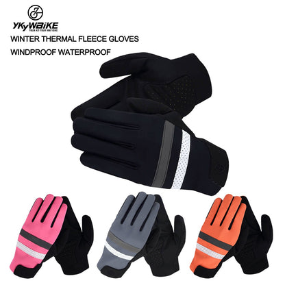 YKYW MTB Road Cycling Thermal Fleece Full Finger Gloves Windproof Waterproof Absorbing Anti-Slip XRD Technology Shockproof Reflective Orange