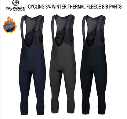 YKYW Men's Pro Tight Cycling Bib 3/4 Pants 5H Ride Winter 5-10℃ Thermal Fleece 3 Colors