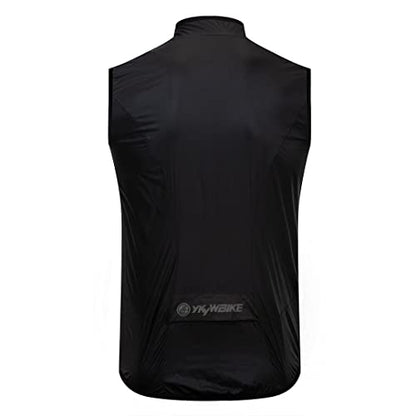 YKYW Men's Cycling Jacket Vest Sleeveless Ultra-lightweight Waterproof Full Zipper with Pockets and Reflective Strip Black