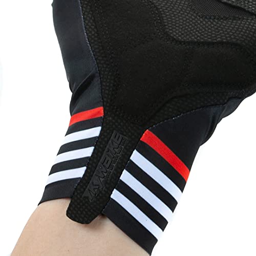 YKYW MTB Road Cycling Touch Screen Full Finger Gel Gloves Lycra Fabric Antiskid Rubber Wear-resistant Shockproof Black