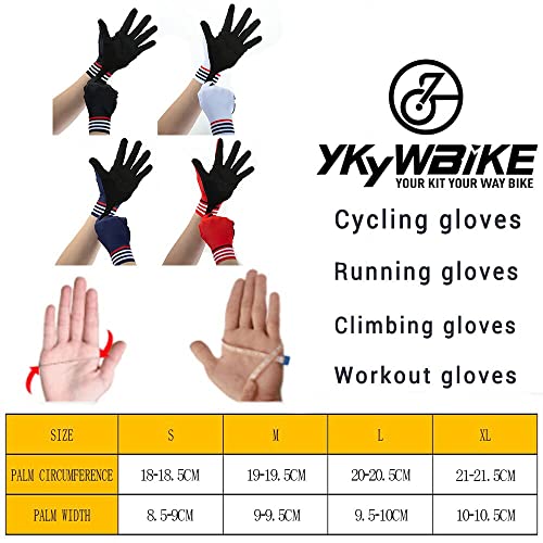 YKYW MTB Road Cycling Touch Screen Full Finger Gel Gloves Lycra Fabric Antiskid Rubber Wear-resistant Shockproof Red
