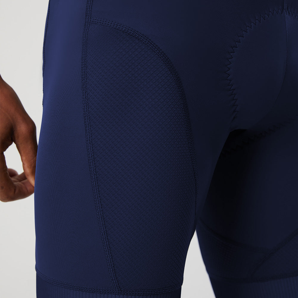 YKYW Pantalones cortos con tirantes de ciclismo para hombre Mallas acolchadas elásticas Performance 6H Azul oscuro