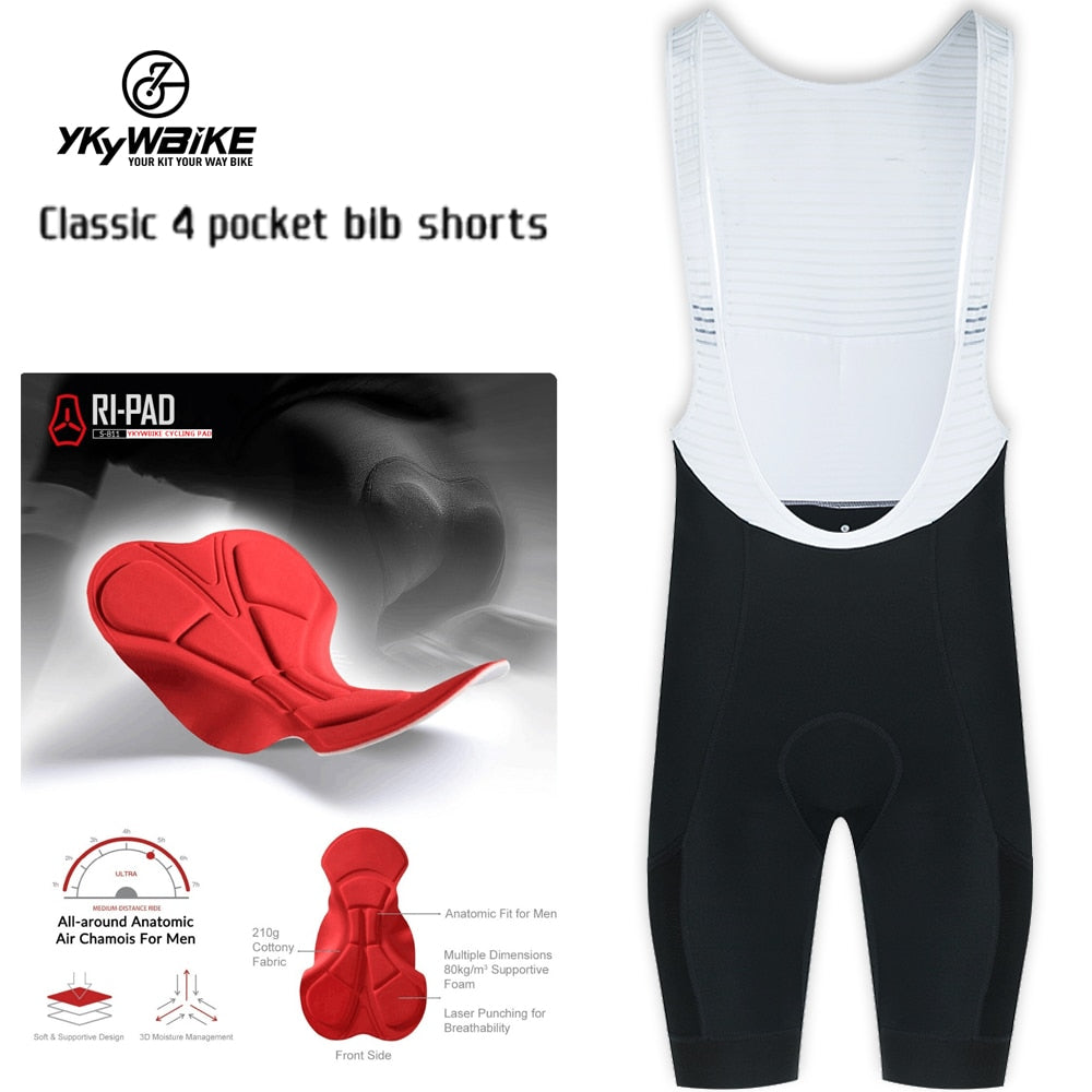 YKYW Men’s Cycling Bib Shorts Cushion Upgrade 6H 4 Pockets White