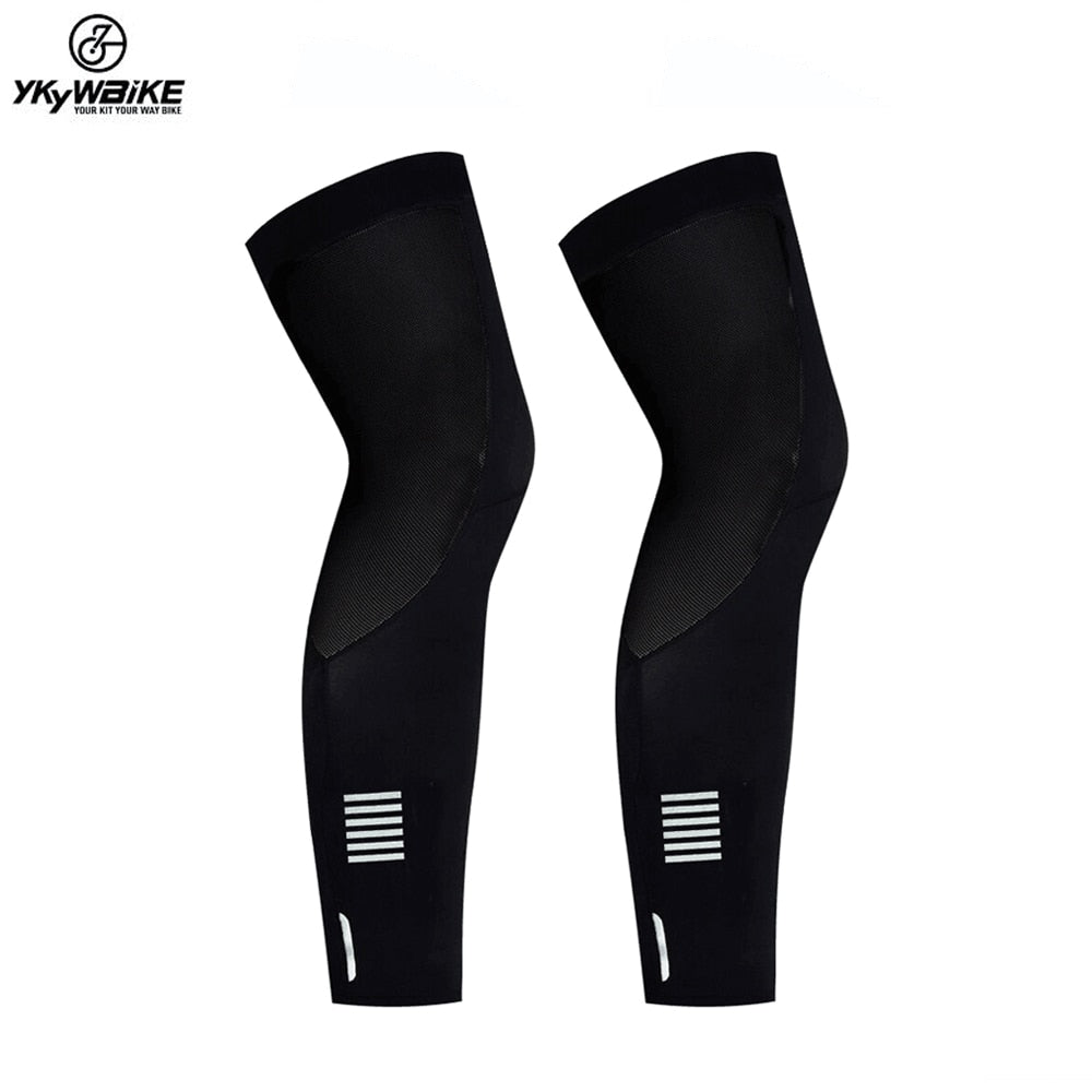 YKYW Pro Team Cycling Leg Warmers Calf Compression Resistant Fabric Reflective Black