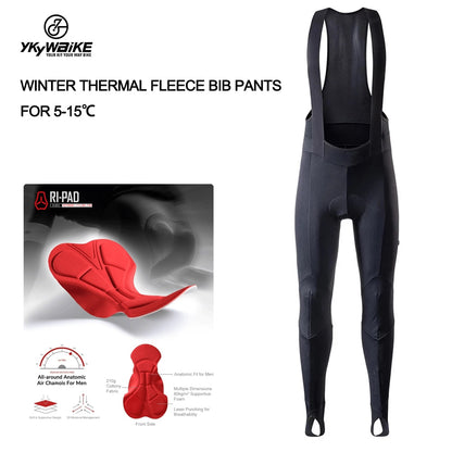 YKYW Men's Pro Tight Cycling Bib Long Pants 5H Winter 5-15℃ Thermal Tights 3D Gel Pad Keep Warm with Step on Foot Design