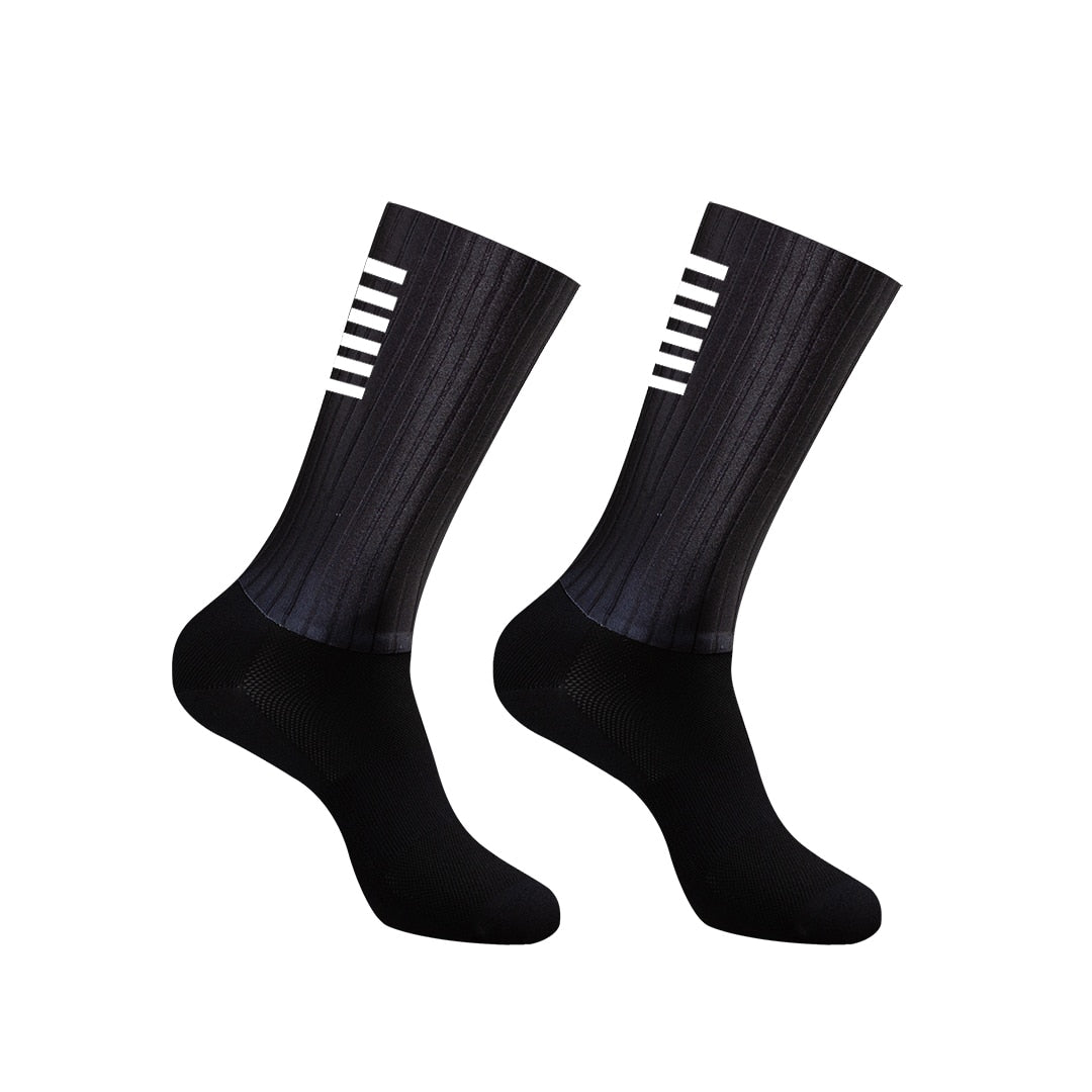 YKYW Cycling Running Anti Slip Silicone Aero Sport High Socks Six Bars Pattern Design Wicking Antibacterial Durable 10 Colors