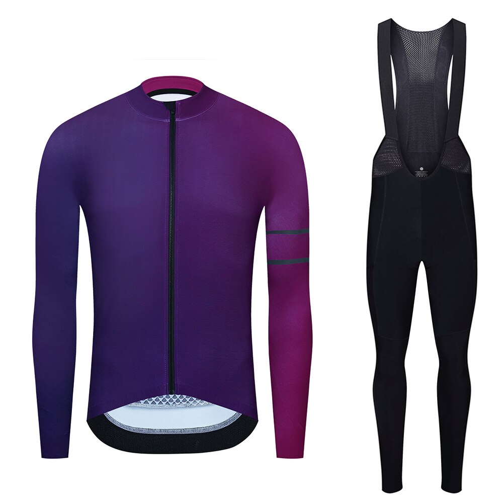YKYW Men’s Cycling Jersey Set Winter 10-20℃ Thermal Fleece Long Sleeves Cycling Jersey and 5H Pro Tight Cycling Bib Long Pants with 3 Pockets 5 Perfect Combinations