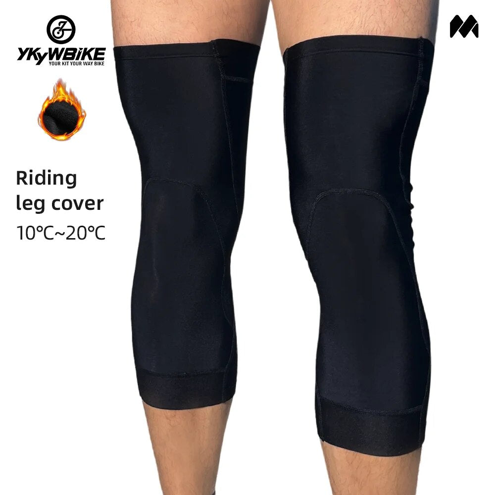 YKYW Pro Team MTB Cycling Leg Warmers Winter 10-20°C Thermal Fleece Italy MITI Fabric Unisex Black