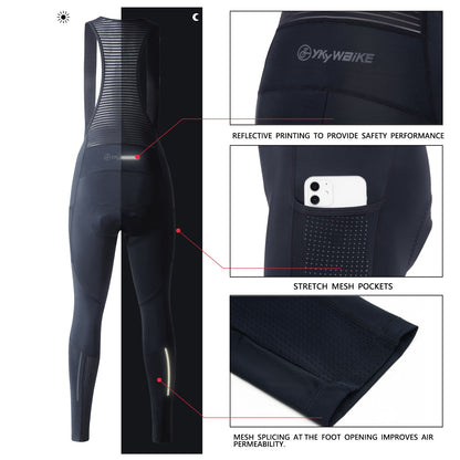 YKYW Pantalones largos con tirantes de ciclismo Mtb para mujer Coolmax 3D Pad 6H Ride 3M reflectante con 2 bolsillos 5 colores 