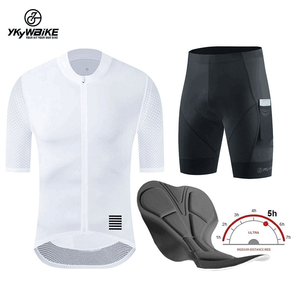 YKYW Men’s Cycling Jersey Set Breathable Back Pocket Summer Reflective Cycling Jersey and Padded 2 Pocket Slim Fit Cycling Shorts 6 Perfect Combinations