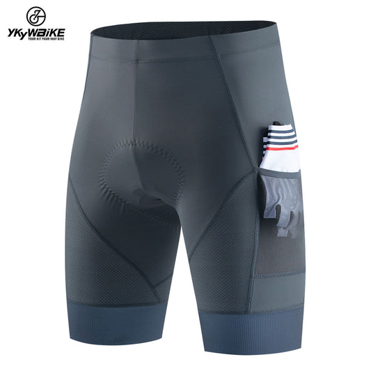 YKYW Pantalones cortos de ciclismo para hombre, cómodos y acolchados, pantalones de ciclismo de carretera, mallas con 2 bolsillos, ajuste delgado, 2 colores 