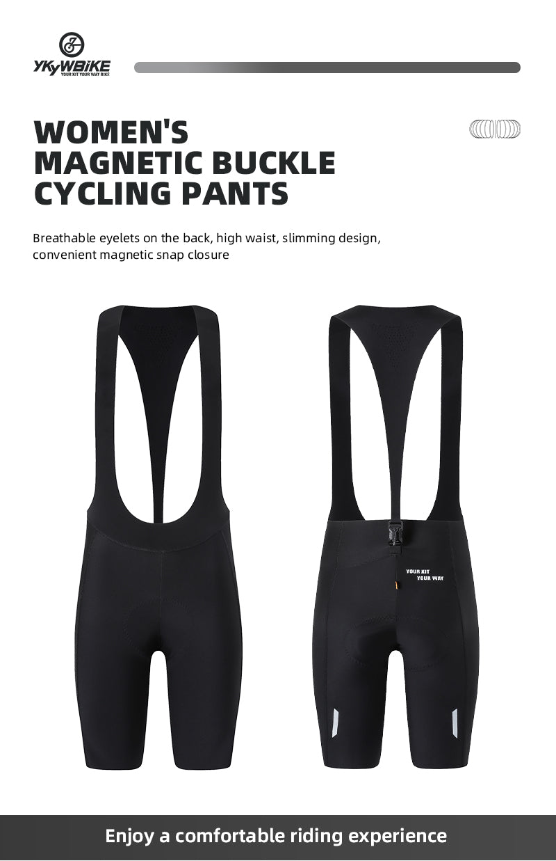 YKYW Women’s Cycling Bib Shorts 6H Ride High Waist Slimming Magnetic Buckle Design Black