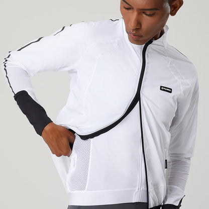 YKYW Men's Cycling Jersey Jackets Coat Fly weight Wind Long Sleeve Breathable Lightweight UV Packable Windproof White