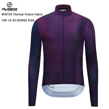 YKYW Men's PRO Team Aero Cycling Jersey Winter 10-20℃ Thermal Fleece Top Quality Gradient Purple