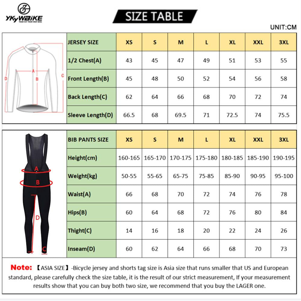 YKYW Men’s Cycling Jersey Set Winter 10-20℃ Thermal Fleece Long Sleeves Cycling Jersey and 5H Pro Tight Cycling Bib Long Pants with 3 Pockets 5 Perfect Combinations