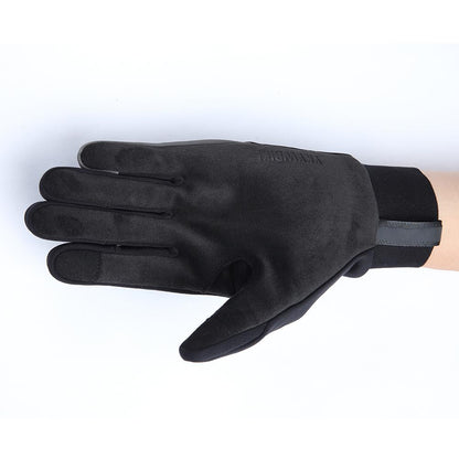 YKYW Pro Team Thermal Fleece Touch Screen Full Finger Gloves Winter -10°C  Fleece-lined Suede Fabric Windproof Warm DWR Waterproof Black