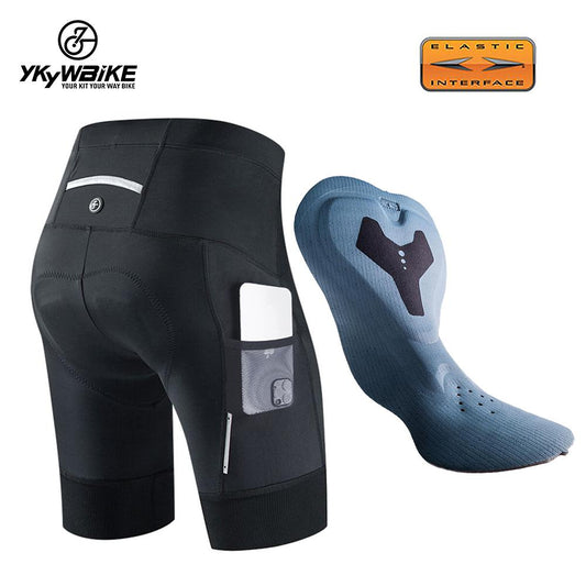 YKYW Pantalones Cortos De Ciclismo para Mujer Interfaz Elástica Acolchada 7H Ride Cintura Ancha con 3 Bolsillos Reflectante Negro