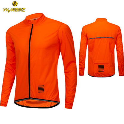 YKYW Men's Cycling Jersey Jackets Waterproof and Windproof Breathable Reflective Windbreaker Orange