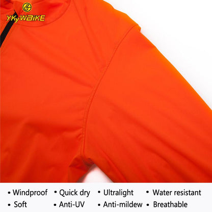 YKYW Men's Cycling Jersey Jackets Waterproof and Windproof Breathable Reflective Windbreaker Orange