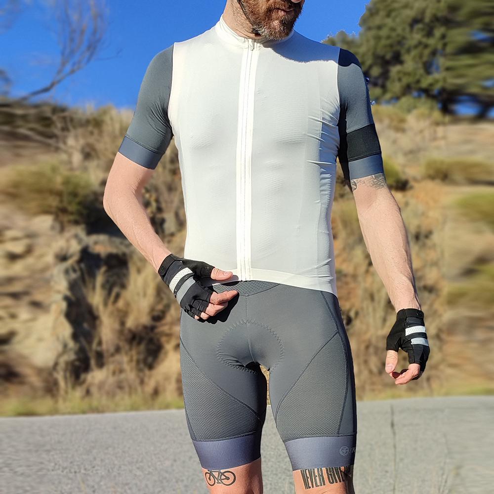 YKYW Pantalones cortos de ciclismo para hombre, mallas acolchadas elásticas 5H, color gris