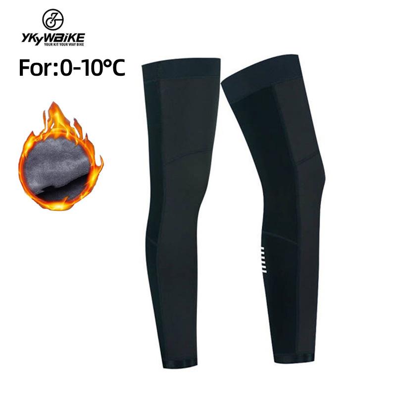 YKYW Pro Team MTB Cycling Leg Warmers Winter 0-10°C Thermal Fleece Windproof Soft Shell Knee Breathable Black