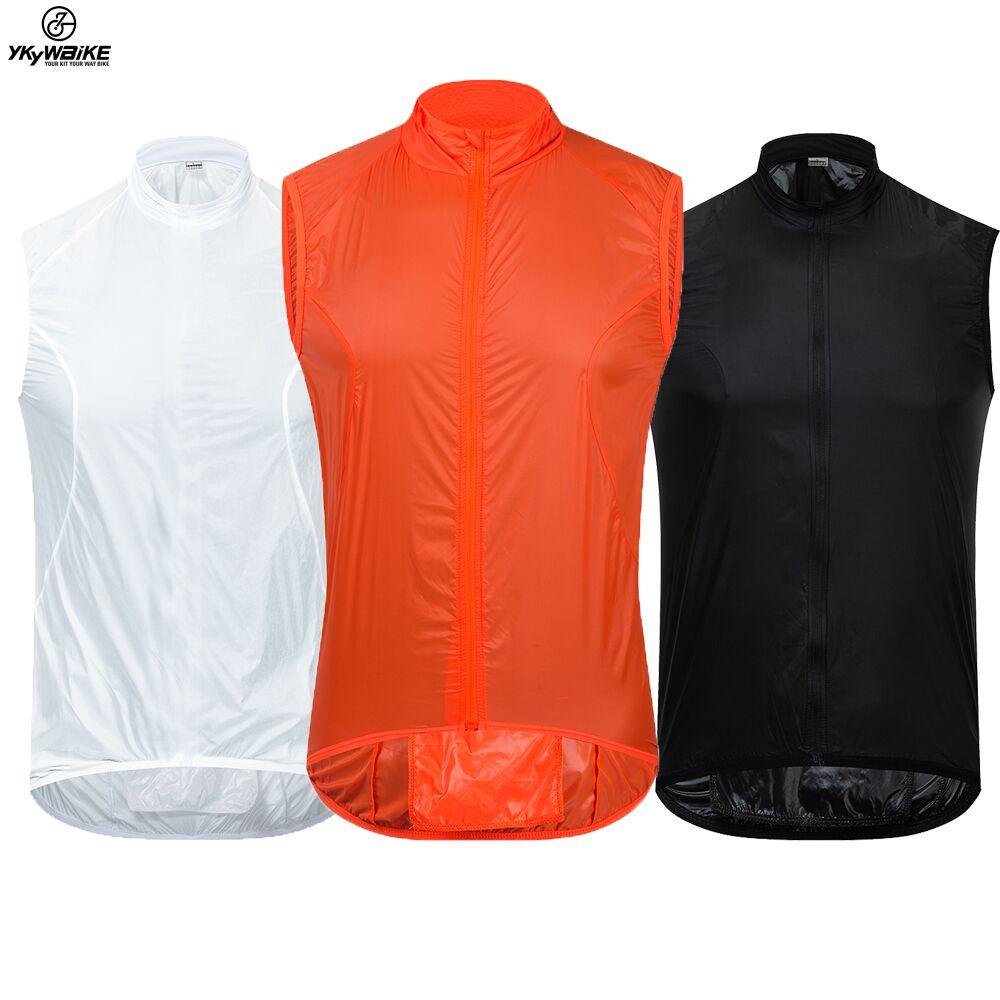 YKYW Men's Cycling Jacket Vest Sleeveless Ultra-lightweight Waterproof Full Zipper with Pockets and Reflective Strip White