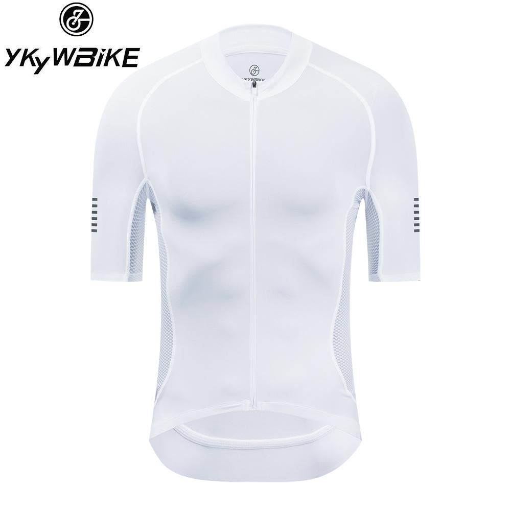 YKYW Men's Cycling Jersey Race Fit Breathable Quick Dry High Performance Reflective White