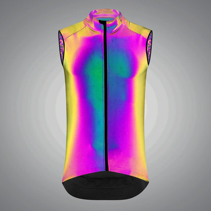 YKYW Men's Cycling Jacket Vest Cool Rainbow Colorful Windproof Waterproof 360° Full Reflective