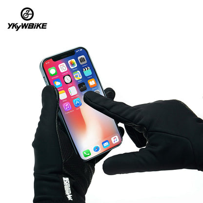 YKYW Thermal Fleece Full Finger Gloves Winter 0-10°C Plush Fabric Waterproof Windproof XRD Technology Shockproof Black