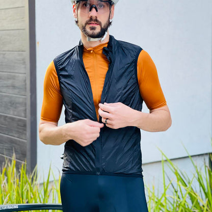 YKYW Men's Cycling Jacket Vest Sleeveless Ultra-lightweight Waterproof Full Zipper with Pockets and Reflective Strip Orange
