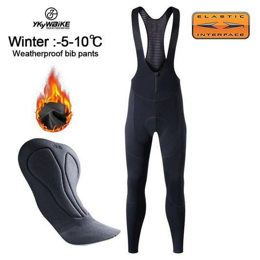 YKYW Men's Pro Tight Cycling Bib Long Pants 6H Ride Winter -5-10℃ Windproof and Waterproof Thermal Fleece YKK Zipper Reflective