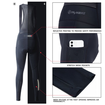 YKYW Pantalones largos con tirantes de ciclismo Mtb para mujer Coolmax 3D Pad 6H Ride 3M reflectante con 2 bolsillos negro