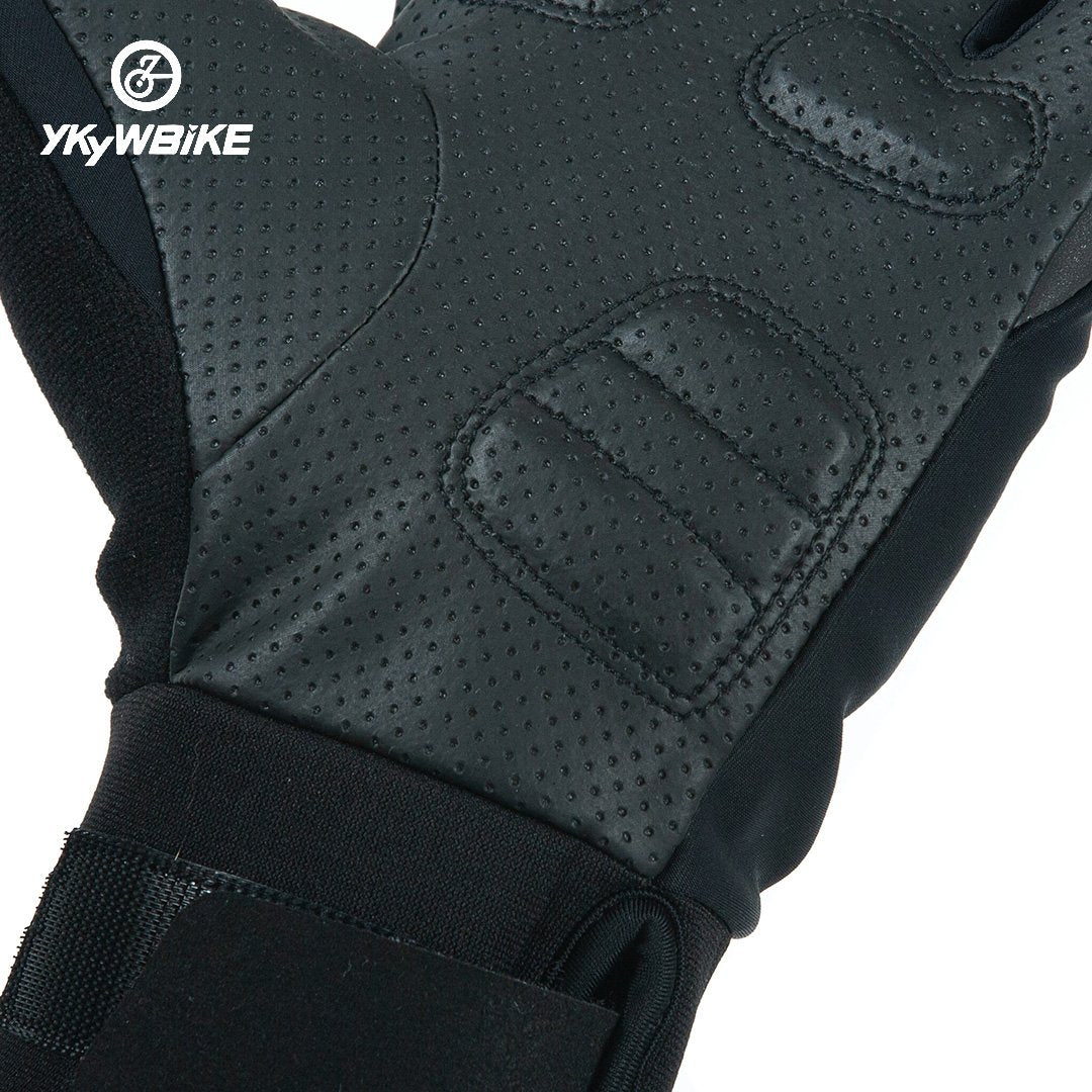 YKYW Thermal Fleece Full Finger Gloves Winter -10-5°C Cotton Waterproof Windproof 3M Reflective Logo XRD Technology Shockproof Black