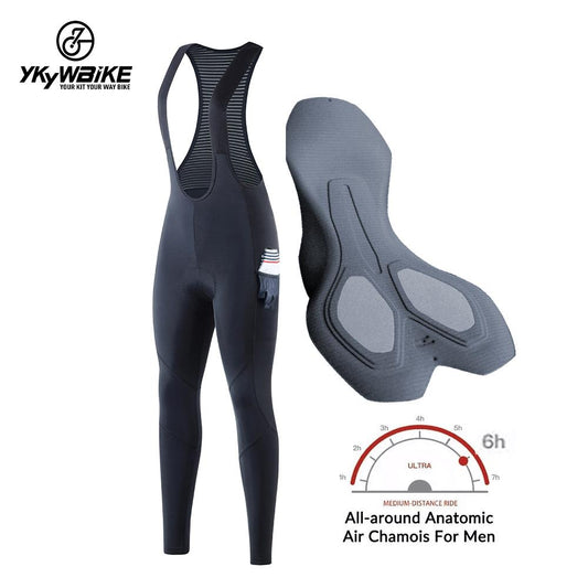 YKYW Pantalones largos con tirantes de ciclismo Mtb para mujer Coolmax 3D Pad 6H Ride 3M reflectante con 2 bolsillos negro