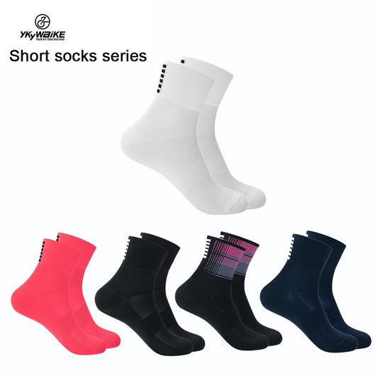 YKYW Cycling Running Professional Sport Mid-height Socks Six Bars Pattern Design Wicking Antibacterial Durable 7 Colors