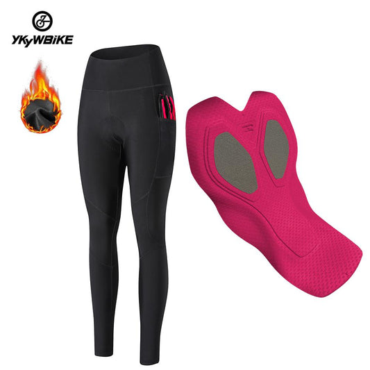 YKYW Pantalones ajustados de ciclismo para mujer Invierno 5-15°C 7H Ride Almohadilla de esponja belga térmica con 2 bolsillos Negro