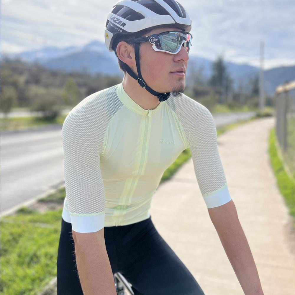YKYW Maillot de ciclismo para hombre con diseño de malla completa, maillot de ciclismo ultraligero de secado rápido y pantalones cortos con tirantes 5H Ride, 4 combinaciones perfectas